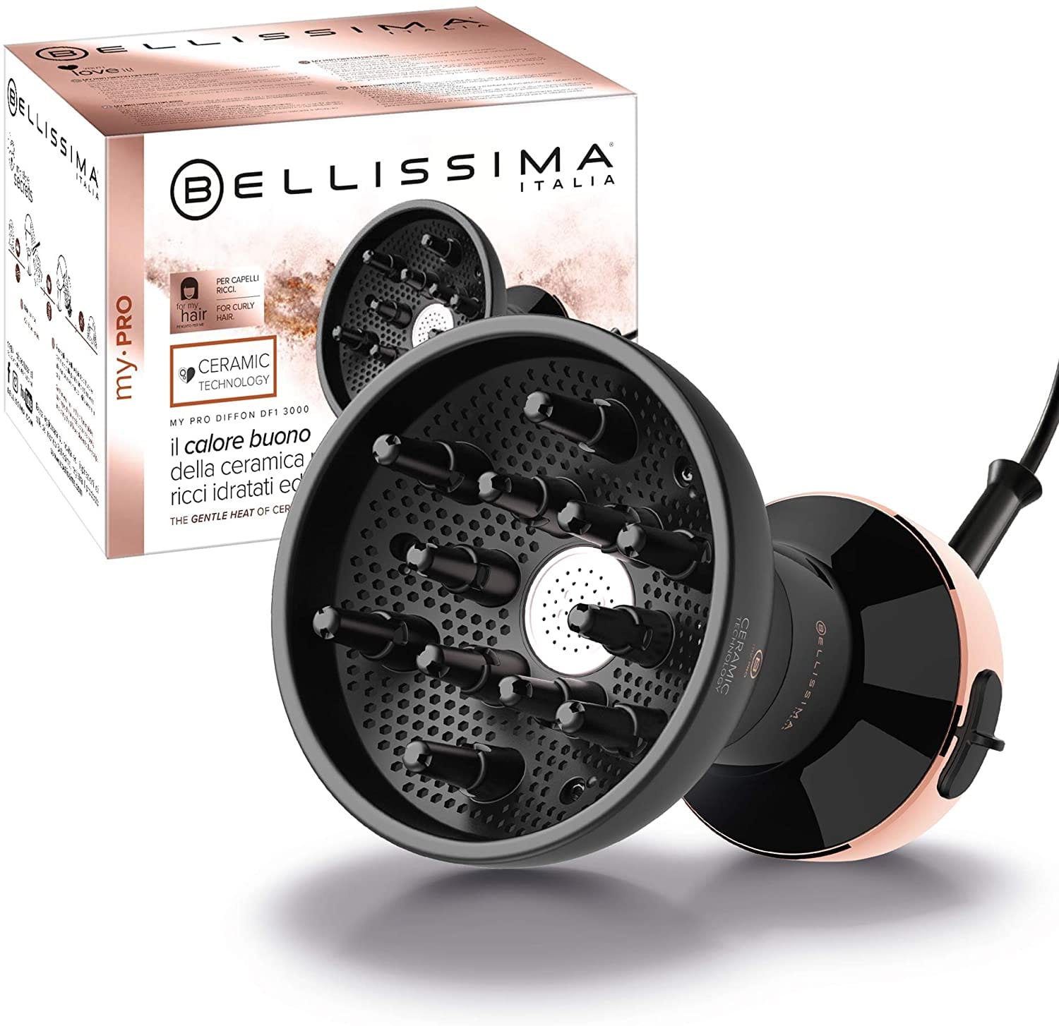 Secador de Pelo BELLISSIMA My ProDiffon Ceramic DF1 3000, 700 W, 2 Niveles de temperatura, Difusor, Negro