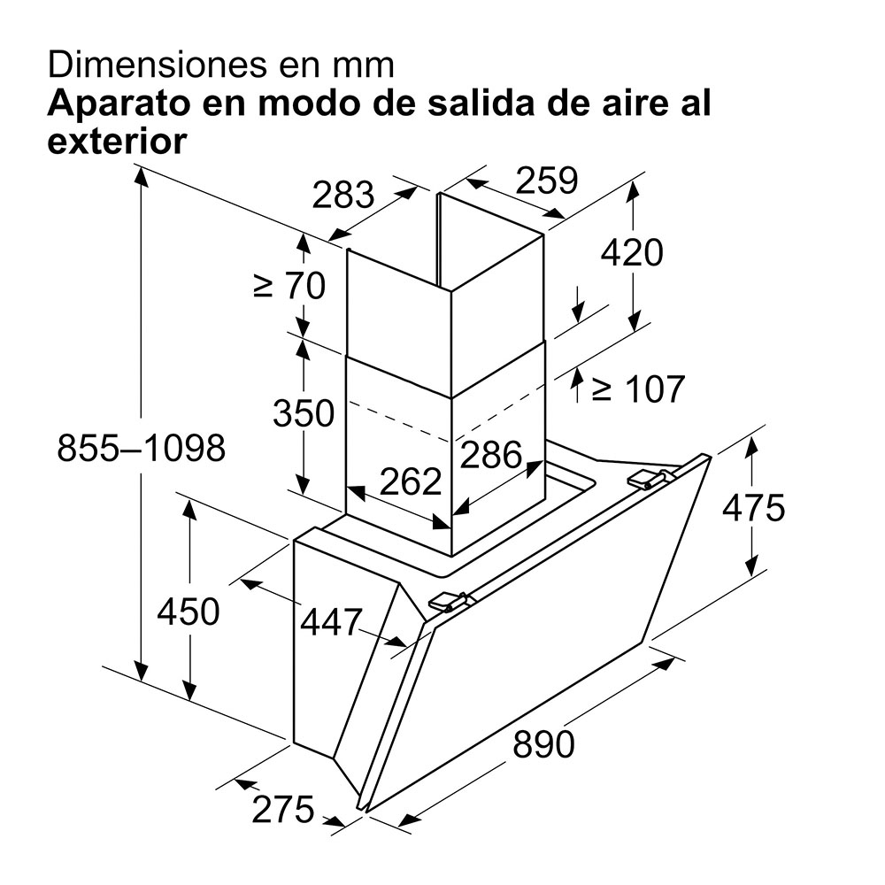 Campana decorativa BALAY 3BC599AB, pared inclinada, 90 cm, Cristal blanco, Máxima extracción de aire en nivel intensivo 1007 m³/h, Clase A+. - Imagen 6