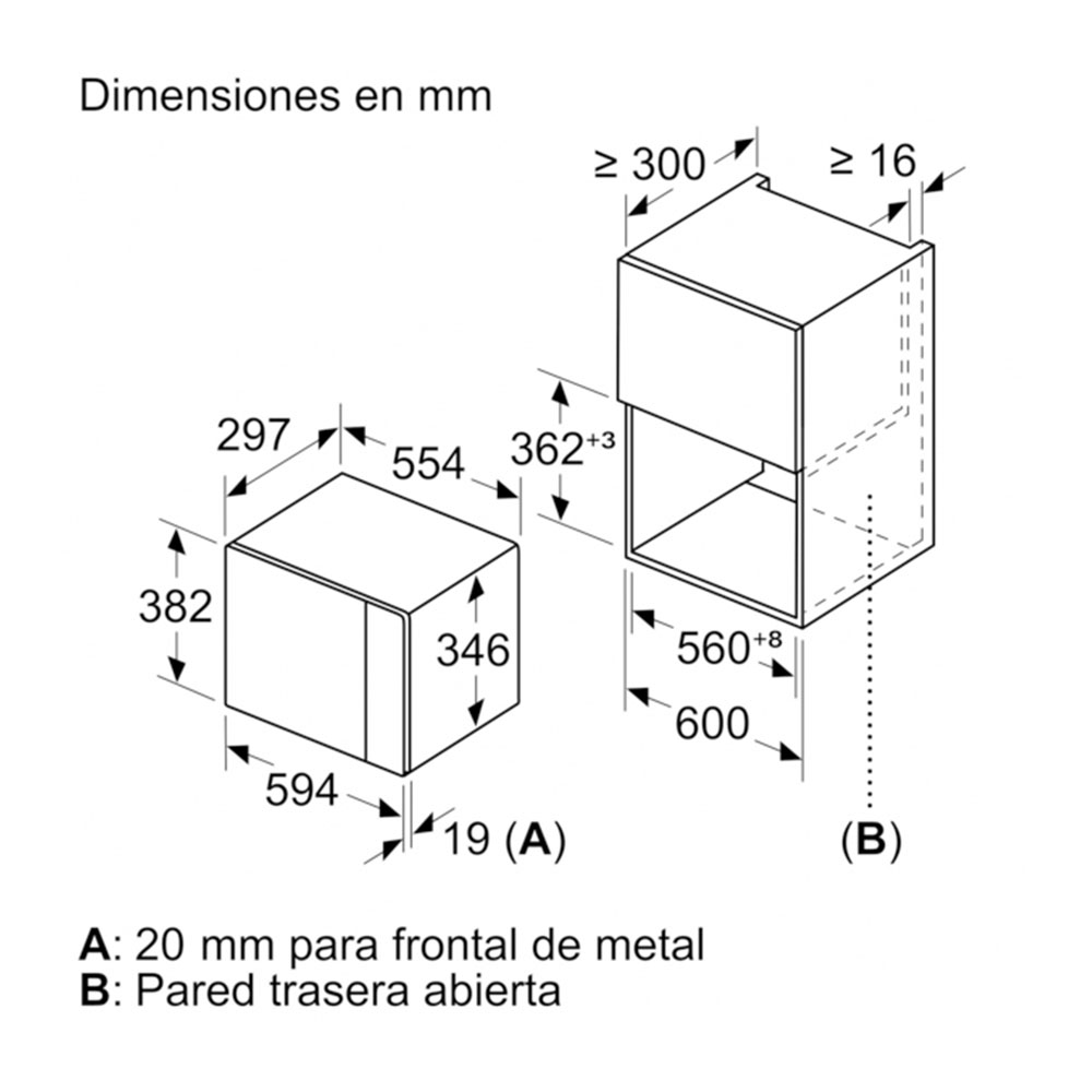Microondas BALAY 3CP5002B3, 60x38 cm, cristal blanco, Integrable, 20 l. - Imagen 2