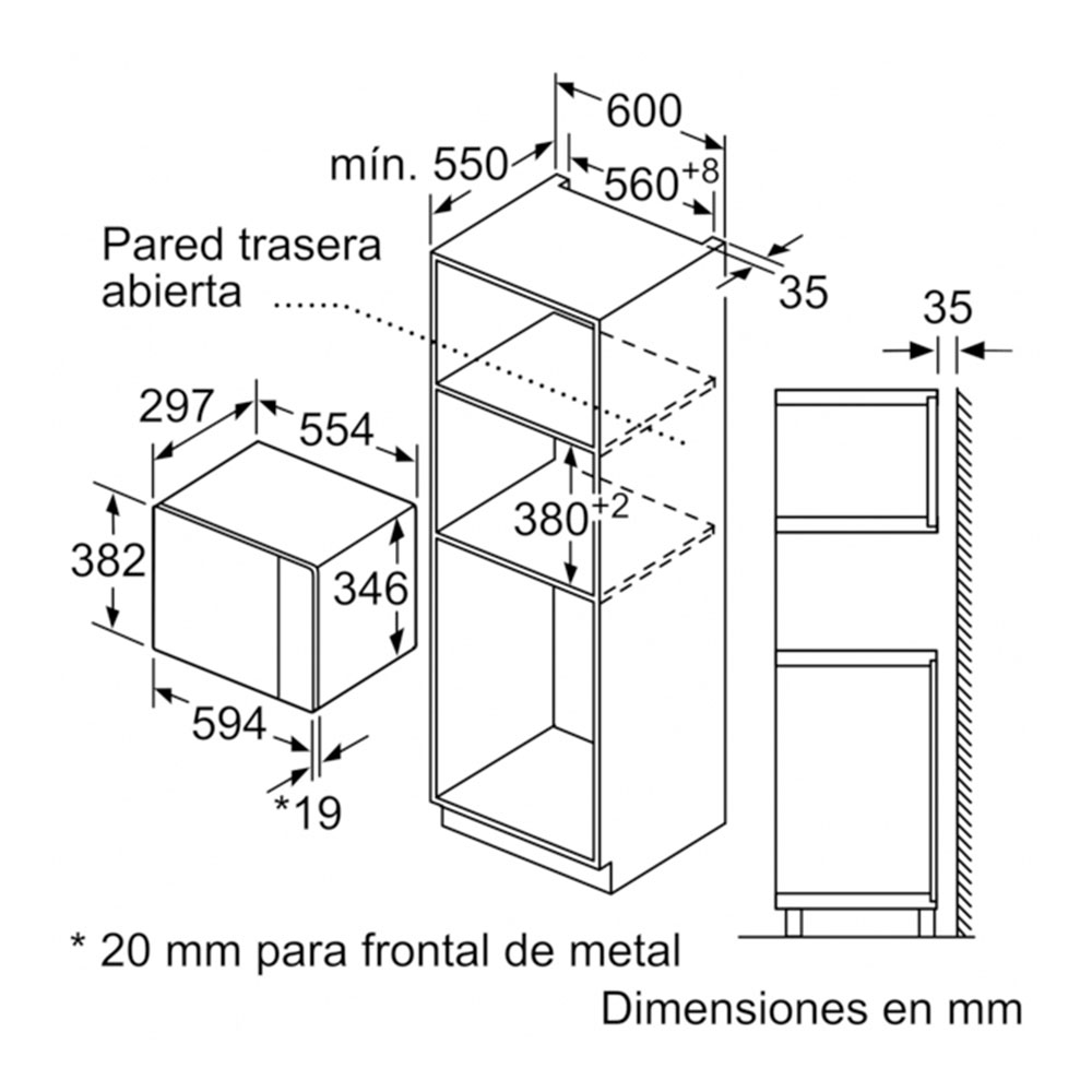 Microondas BALAY 3CP5002B3, 60x38 cm, cristal blanco, Integrable, 20 l. - Imagen 3