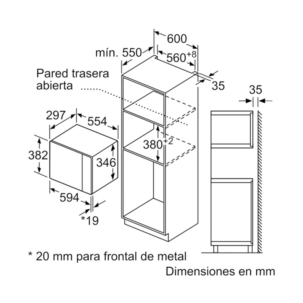 Microondas BALAY 3CP5002N3, 60x38 cm, cristal negro, Integrable, 20 l. - Imagen 2