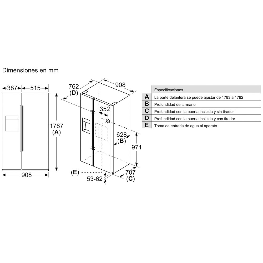 Frigorífico Americano Bosch KAD93AIDP, Clase D, Acero Antihuellas, 178.7x90.8 cm, Multipuerta con dispensador, XXL. - Imagen 10