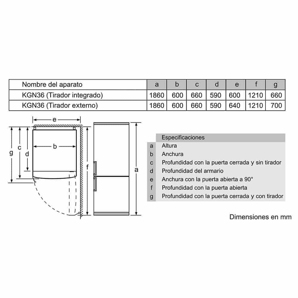 Frigorífico BOSCH, Serie 2, KGN36NWEA, Clase E, Blanco, 186x60 cm, Combi - Imagen 2