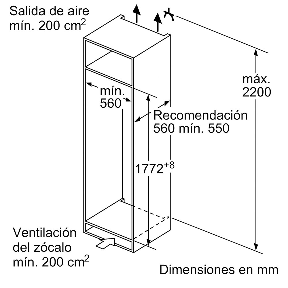Frigorífico Bosch KIR81VFE0, Clase E, Integrable, 177.2 x 54.1 cm, Puerta fija. - Imagen 2