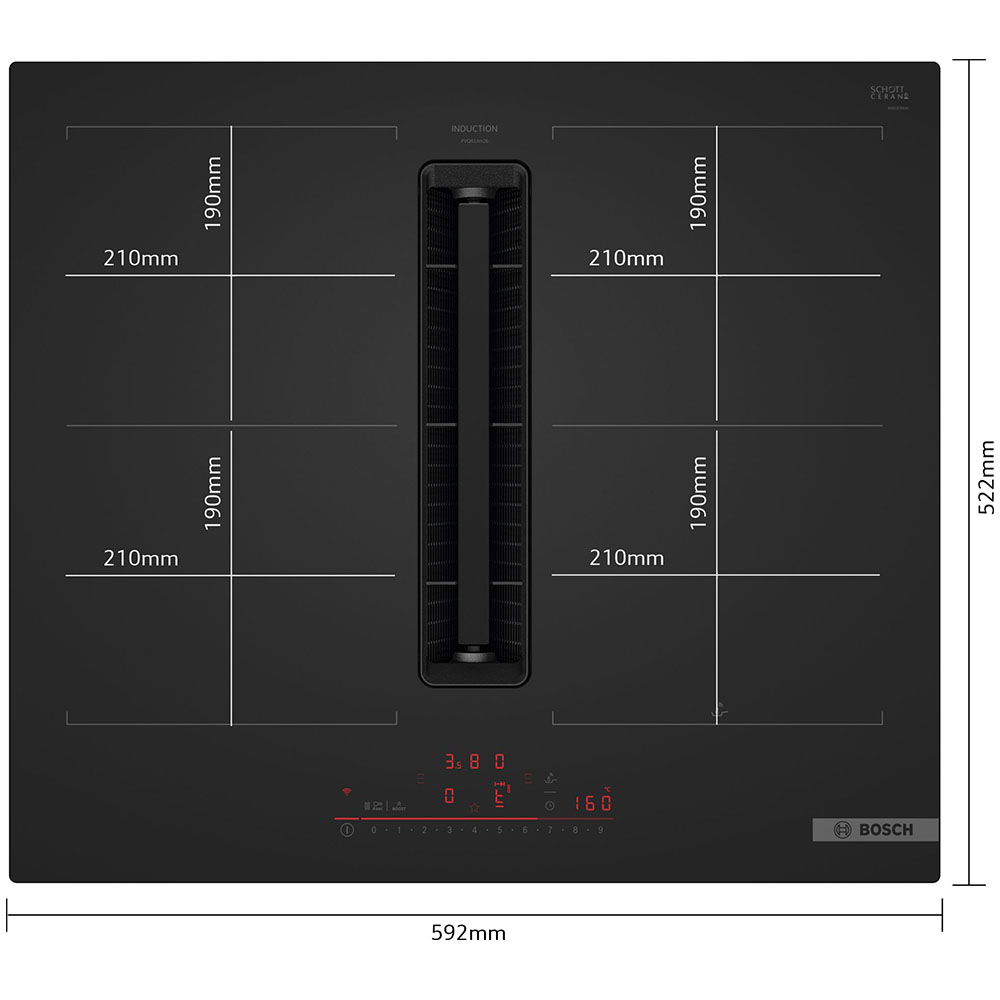 Placa con extracción Bosch PVQ61AH26E, 60 cm, negro mate, Clase B. - Imagen 3
