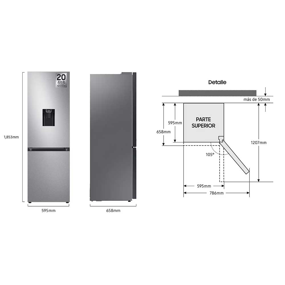 Frigorífico SAMSUNG RB34C632DSA/EF, Clase D, Inox, 185x60 cm. Combi, No Frost - Imagen 3