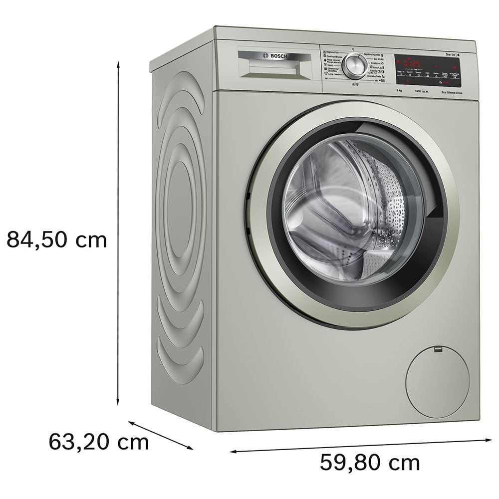 Lavadora Bosch WUU28T6KES, 9 kg, 1400 rpm, Clase A, Acero inox - Imagen 2