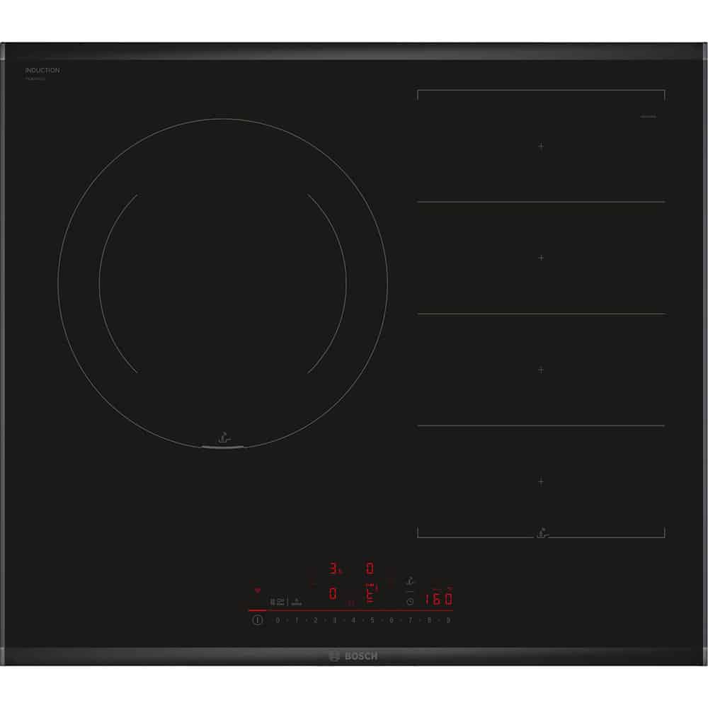 Placa de inducción Bosch, serie 6 ,PXJ675HC1E Flexinducción y dos zonas de 21 cm y 28 cm 60cm, Negro.