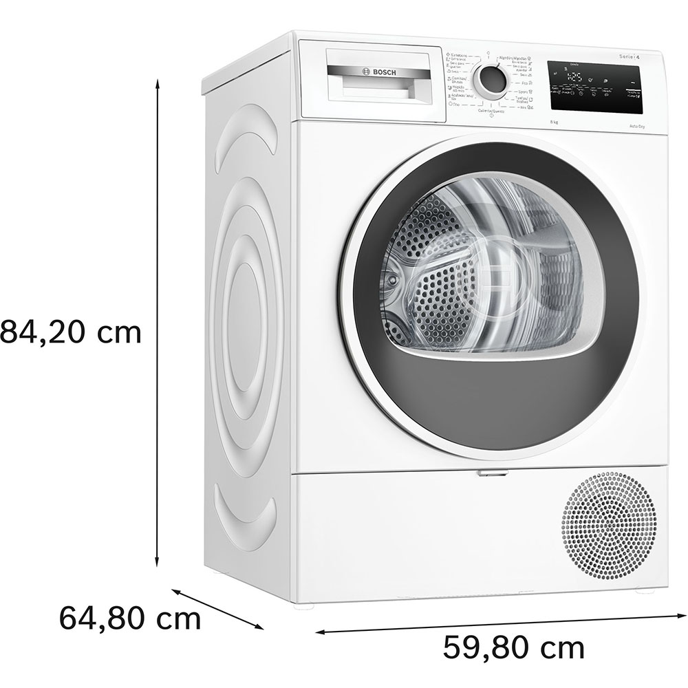 Secadora BOSCH WTR85V00ES, Clase D , Blanco, Bomba de Calor, 8 Kilos. - Imagen 3