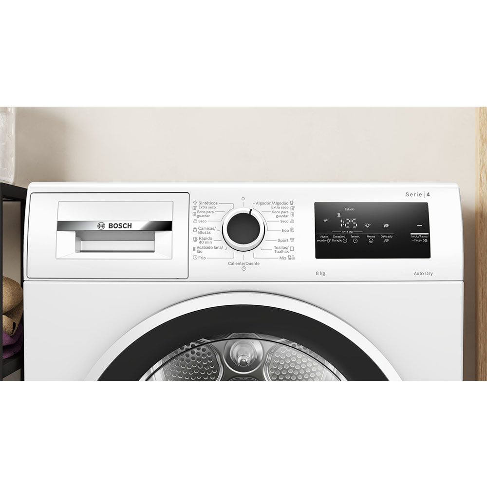 Secadora BOSCH WTR85V00ES, Clase D , Blanco, Bomba de Calor, 8 Kilos. - Imagen 4