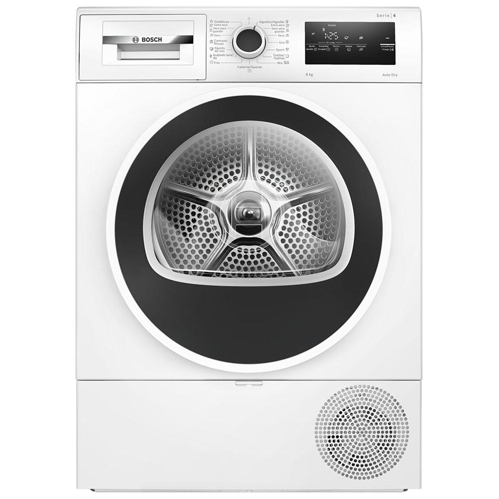 Secadora BOSCH WTR85V00ES, Clase D , Blanco, Bomba de Calor, 8 Kilos.