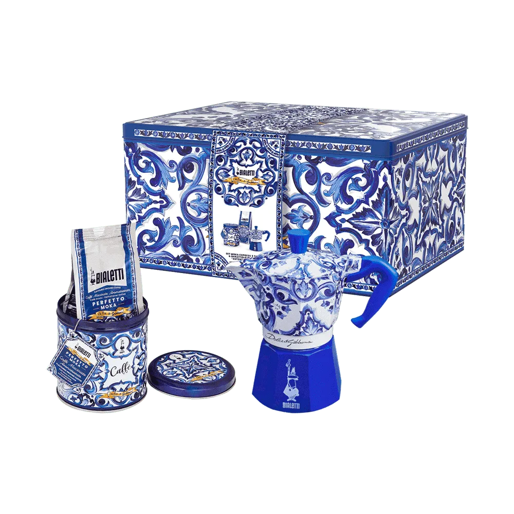 Cafetera BIALETTI Express Azul Mediterráneo 3 tazas + café Perfetto Moka Autentico Dolce&Gabbana